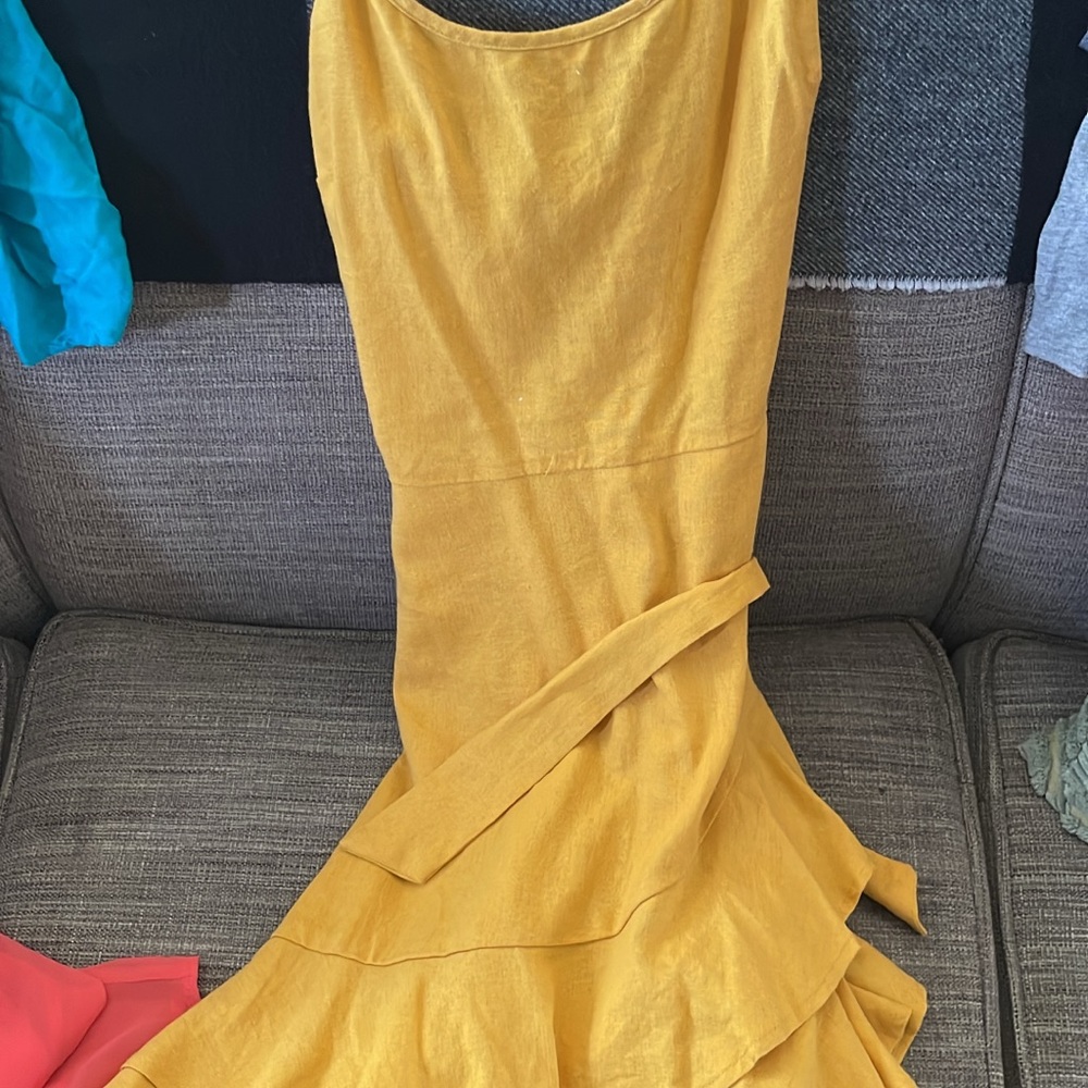 Yellow Asymmetrical Ruffled Cocktail Dress